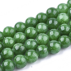 Green Natural Dyed Yellow Jade Gemstone Bead Strands, Round, Green, 4mm, Hole: 0.5mm, about 95pcs/strand, 15.7 inch