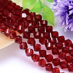 Dark Red Faceted Polyhedron Imitation Austrian Crystal Bead Strands, Grade AAA, Dark Red, 10mm, Hole: 0.9~1mm, about 40pcs/strand, 15.7 inch