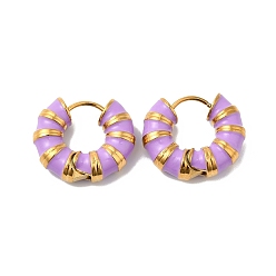 Plum Enamel Round Hoop Earrings, Real 14K Gold Plated 304 Stainless Steel Jewelry for Women, Plum, 18x21x6mm, Pin: 1mm