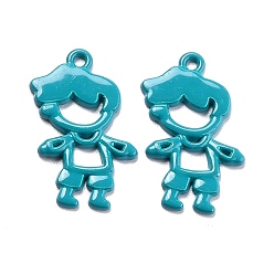 Teal Spray Painted Alloy Pendant, Hollow out Boy, Teal, 22x13x1.5mm, Hole: 1mm