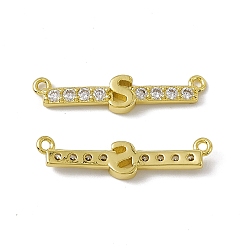 Letter S Rack Plating Brass Micro Pave Clear Cubic Zirconia Connector Charms, Real 18K Gold Plated, Long-Lasting Plated, Cadmium Free & Nickel Free & Lead Free, Letter Links, Letter.S, 6x25.5x3mm, Hole: 1.2mm
