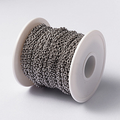 Stainless Steel Color 304 Stainless Steel Textured Cable Chains, Unwelded, with Spool, Stainless Steel Color, 4x3x0.8mm, about 32.8 Feet(10m)/roll