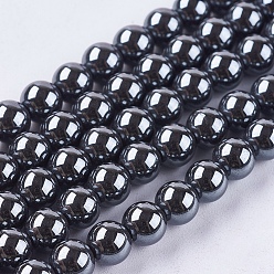Noir Non-magnétiques perles d'hématite synthétique brins, AA grade, ronde, noir, noir, 8mm, trou: 2.5mm, environ 53 pcs/chapelet