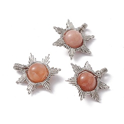 Sunstone Natural Sunstone Pendants, Sun Charms, with Rack Plating Platinum Tone Brass Findings, Cadmium Free & Lead Free, 26~28x24~28x10mm, Hole: 2x4mm