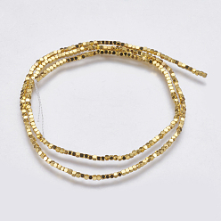 Golden Plated Electroplate Non-magnetic Synthetic Hematite Bead Strands, Faceted, Cube, Golden Plated, 1.5x1.5x1.5mm, Hole: 0.2mm, about 244pcs/strand, 15.9 inch