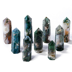 Moss Agate Natural Moss Agate Pointed Prism Bar Home Display Decoration, Healing Stone Wands, for Reiki Chakra Meditation Therapy Decos, Faceted Bullet, 50~60mm