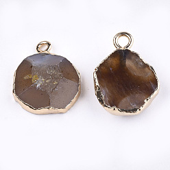 Camel Electroplate Natural Agate Pendants, with Brass Findings, Faceted, Dyed, Golden, Camel, 17~22x14~18x5~10mm, Hole: 1.8mm