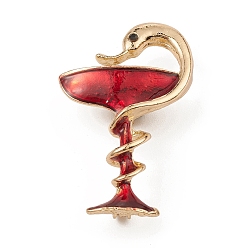 Roja Broche de esmalte de aleación dorada, con diamante de imitación, serpiente y copa, rojo, 43.5x26.7x12 mm