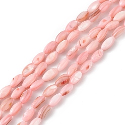 Pink Natural Freshwater Shell Dyed Beads Strands, Horse Eye, Pink, 9.5x5mm, Hole: 0.8mm, about 41pcs/strand, 14.96''(38cm)