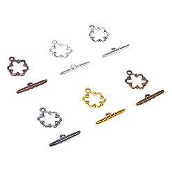 Mixed Color Alloy Toggle Clasps, Flower, Mixed Color, Flower: 19x15x1.5mm, hole: 2mm. Bar: 24x6x4mm, hole: 2mm, 60sets/box