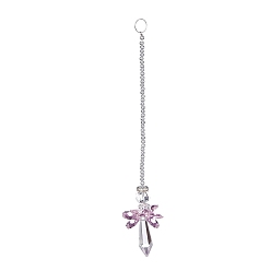 Perlas de Color Rosa Decoración colgante de pared con cuentas de hadas de cristal decoración colgante, atrapasol colgante, con anillo de hierro y cuentas de vidrio, bala, rosa perla, 208 mm