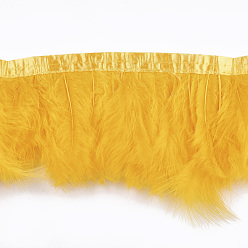 Oro Corte de flecos de plumas de pavo, accesorios de vestuario, teñido, oro, 120~180 mm, sobre 2 m / bolsa