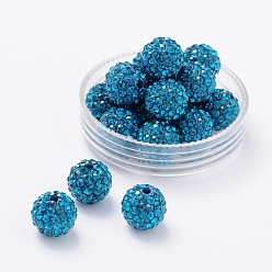 Cyan Foncé Grade a des perles de strass, perles de boule pave disco , résine et de kaolin, ronde, dark cyan, pp 11 (1.7~1.8 mm), 12 mm, Trou: 1.5mm