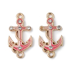 Pale Violet Red Alloy Enamel Connector Charms, Anchor Links with Crystal Rhinestone, Light Gold, Cadmium Free & Nickel Free & Lead Free, Pale Violet Red, 23x12x2mm, Hole: 1.6mm