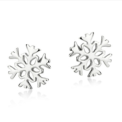Platinum Real Platinum Plated Brass Snowflake Stud Earrings, 8x8mm
