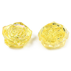 Yellow Transparent ABS Plastic Cabochons, AB Color Plated, Rose, Yellow, 18x17x6.5mm