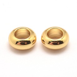 Golden Brass Beads, Large Hole Beads, Cadmium Free & Nickel Free & Lead Free, Rondelle, Golden, 7x3.5mm, Hole: 4mm