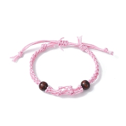 Rose Nacré Fabrication de bracelets en macramé en coton ciré tressé réglable, support de pierre vide interchangeable, avec perle en bois, perle rose, 1/4 pouce (0.65 cm), diamètre intérieur: 2-1/4~3-5/8 pouce (5.8~9.2 cm)