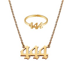 Number Angel Number Pendant Necklace & Open Cuff Ring, Gold Plated 304 Stainless Steel Lucky Numerology Jewelry Set for Women, Num.4, 18.31 inch(46.5cm), US Size 7 3/4(17.9mm)