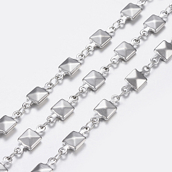Stainless Steel Color 304 Stainless Steel Chains, Square Link Chains, Soldered, Stainless Steel Color, 11x5x2mm
