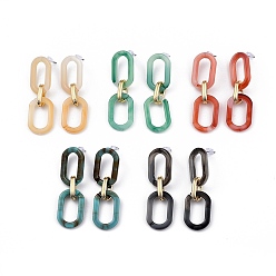 Mixed Color Acrylic & Aluminum Cable Chains Dangle Stud Earrings, with 304 Stainless Steel Pins and Plastic Ear Nuts, Oval, Golden & Stainless Steel Color, Mixed Color, 47x15mm, Pin: 0.7mm