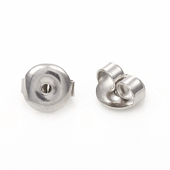 Stainless Steel Color 304 Stainless Steel Friction Ear Nuts,Earring Backs, Flat Round, Stainless Steel Color, 6.5x6x3.5mm, Hole: 1.2mm