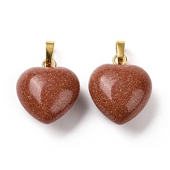 Goldstone Synthetic Goldstone Pendants, with Golden Tone Brass Findings, Heart Charm, 18x15~15.5x6~8mm, Hole: 6x3mm