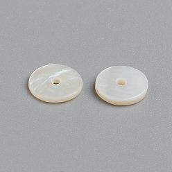 Белый Бисера пресноводных оболочки, проставки для изготовления ювелирных изделий своими руками, диск, белые, 9x1 мм, отверстия: 1 мм, около 720 шт / мешок