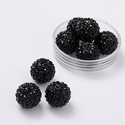 Jet Grade A Rhinestone Pave Disco Ball Beads, for Unisex Jewelry Making, Round, Jet, PP7(1.35~1.4mm), 6mm, Hole: 0.8mm