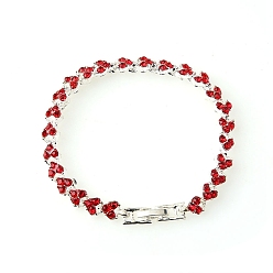 Rubis Bracelets de tennis en strass, bracelets de chaîne de lien de coeur d'alliage de platine pour la femme, 7-3/4 pouce (19.8 cm)
