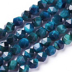 Steel Blue Natural Tiger Eye Beads Strands, Dyed & Heated, Faceted Star Cut Beads, Steel Blue, 6mm, Hole: 1mm, about 61pcs/strand, 15.2 inch~15.35 inch(38.5~39cm)