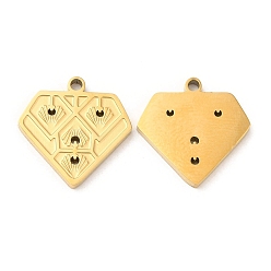 Real 18K Gold Plated Ion Plating(IP) 316L Surgical Stainless Steel Charms, Diamond Charm, Real 18K Gold Plated, 14.5x14.5x1.5mm, Hole: 1.2mm