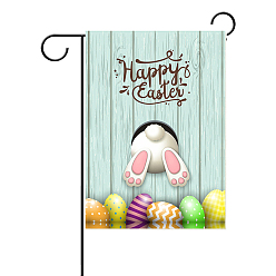 Aqua Linen Garden Flags, Double Sided Easter Flag, for Home Garden Yard Decorations, Rectangle with Rabbit & Easter Egg Pattern, Aqua, 450x300mm