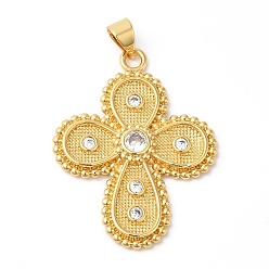 Real 18K Gold Plated Rack Plating Brass Micro Pave Cubic Zirconia Pendants, Long-Lasting Plated, Lead Free & Cadmium Free, Cross, Real 18K Gold Plated, 33x25x3mm, Hole: 5x4mm