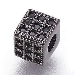 Gunmetal Brass Micro Pave Cubic Zirconia Beads, Cube, Black, Gunmetal, 5x5.5x5.5mm, Hole: 2.5mm