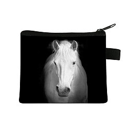 Horse Realistic Animal Pattern Polyester Clutch Bags, Change Purse with Zipper, for Women, Rectangle, Horse, 13.5x11cm