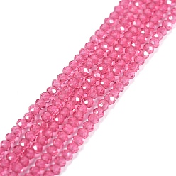 Hot Pink Transparent Glass Beads Strands, Faceted, Abacus, Hot Pink, 2x1.5~1.6mm, Hole: 0.8mm, about 235pcs/Strand, 14.17 inch(36cm)