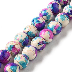 Magenta Hilos de perlas sintéticas teñidas de turquesa, rondo, magenta, 7~8x7~8 mm, agujero: 1 mm, sobre 50 unidades / cadena, 14.29~14.65'' (36.3~37.2 cm)
