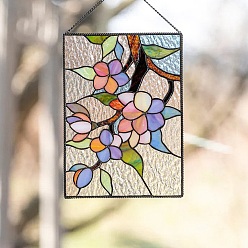 Flower Stained Acrylic Window Planel with Chain, for Window Suncatcher Home Hanging Ornaments, Flower, 200x150mm