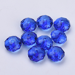 Azul Abalorios de acrílico transparentes, facetados, Rondana plana, azul, 22x15 mm, Agujero: 3 mm, sobre 135 unidades / 500 g