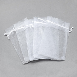 White Organza Bags,  Rectangle, White, 16x11cm