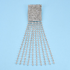 Серебро Прямоугольный кристалл со стразами и булавкой на лацкане с кисточкой, креативный латунный значок для рюкзака, серебряные, 120x26x8 мм, штифты : 0.7 мм