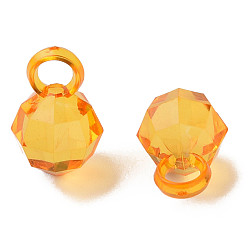 Orange Transparent Acrylic Pendants, Faceted, Round, Orange, 18x11x11mm, Hole: 4mm