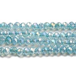 Turquoise Medio Hebras de cuentas de vidrio pintadas para hornear transparentes, color de ab, facetados, rondo, medio turquesa, 3x2.5 mm, agujero: 0.7 mm, sobre 156~159 unidades / cadena, 14.80~14.96 pulgada (37.6~38 cm)