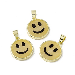 Yellow Aventurine Natural Yellow Aventurine Pendants, Flat Round with Smiling Face Charms, with Rack Plating Golden Tone Brass Findings, Cadmium Free & Lead Free, 21x18.5x3mm, Hole: 4x6mm