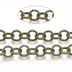 Античная Бронза Роло железа цепи, отрыгивающая цепь, несварные, с катушкой, , античная бронза, ссылка: 9x1.5 mm, около 39.37 футов (12 м) / рулон