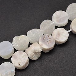 Clair AB Plats ronds galvaniques Druzy naturel perles de cristal de quartz brins, couleur ab , teint, clair ab, 10.5x6~8mm, Trou: 1mm, Environ 20 pcs/chapelet, 8 pouce