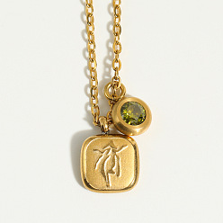 Дева Ожерелье из нержавеющей стали с квадратным кулоном для женщин, золотые, Дева, 15.75 дюйм (40 см)