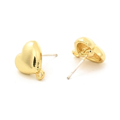 Golden Alloy Stud Earrings Findings, with 925 Sterling Silver Pins and Loops, Heart, Golden, 11.5x10mm, Hole: 1.5mm, Pin: 0.7mm