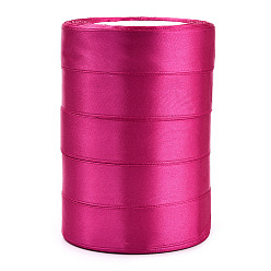 Ярко-Розовый Односторонняя атласная лента, Полиэфирная лента, ярко-розовый, 1 дюйм (25 мм) шириной, 25yards / рулон (22.86 м / рулон), 5 рулоны / группа, 125yards / группа (114.3 м / группа)